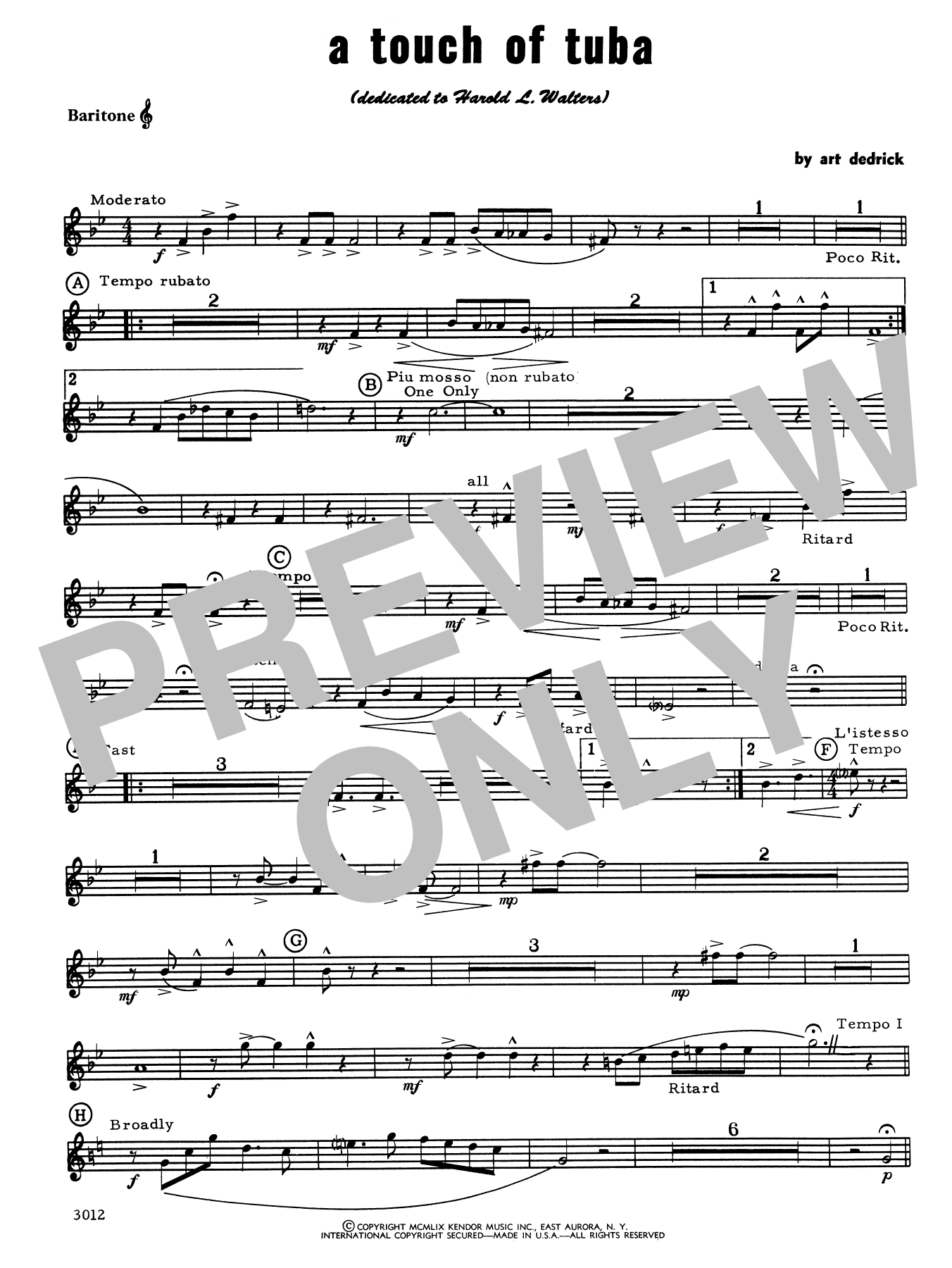 Download Art Dedrick A Touch Of Tuba - Baritone T.C. Sheet Music
