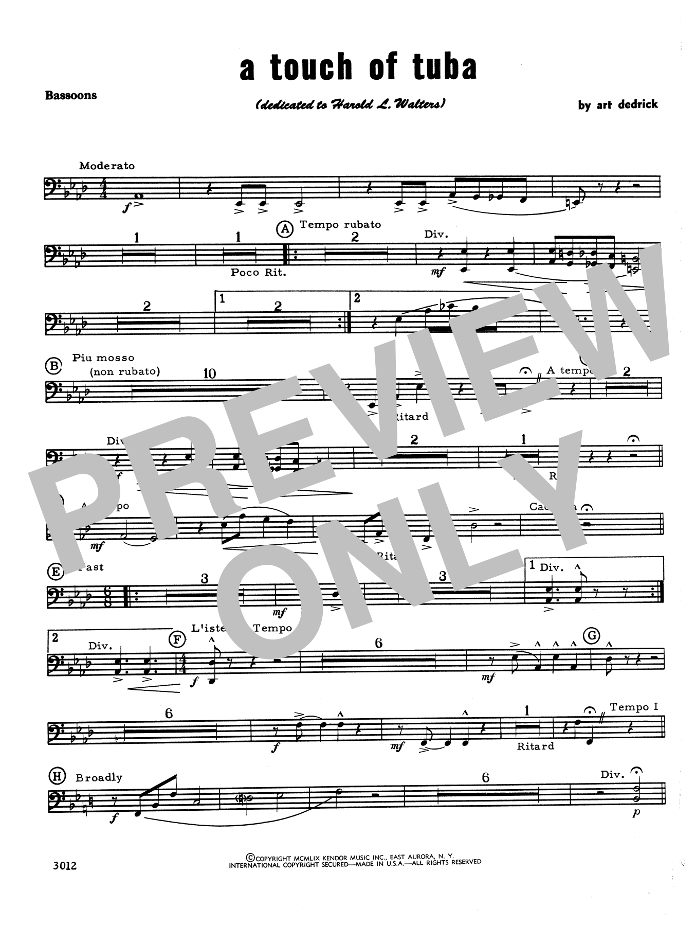 Download Art Dedrick A Touch Of Tuba - Bassoon Sheet Music