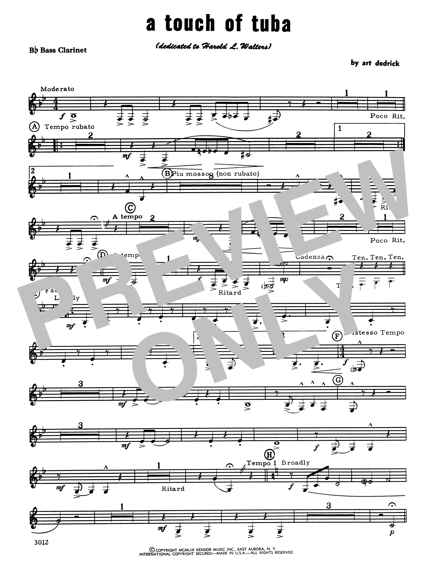 Download Art Dedrick A Touch Of Tuba - Bb Bass Clarinet Sheet Music