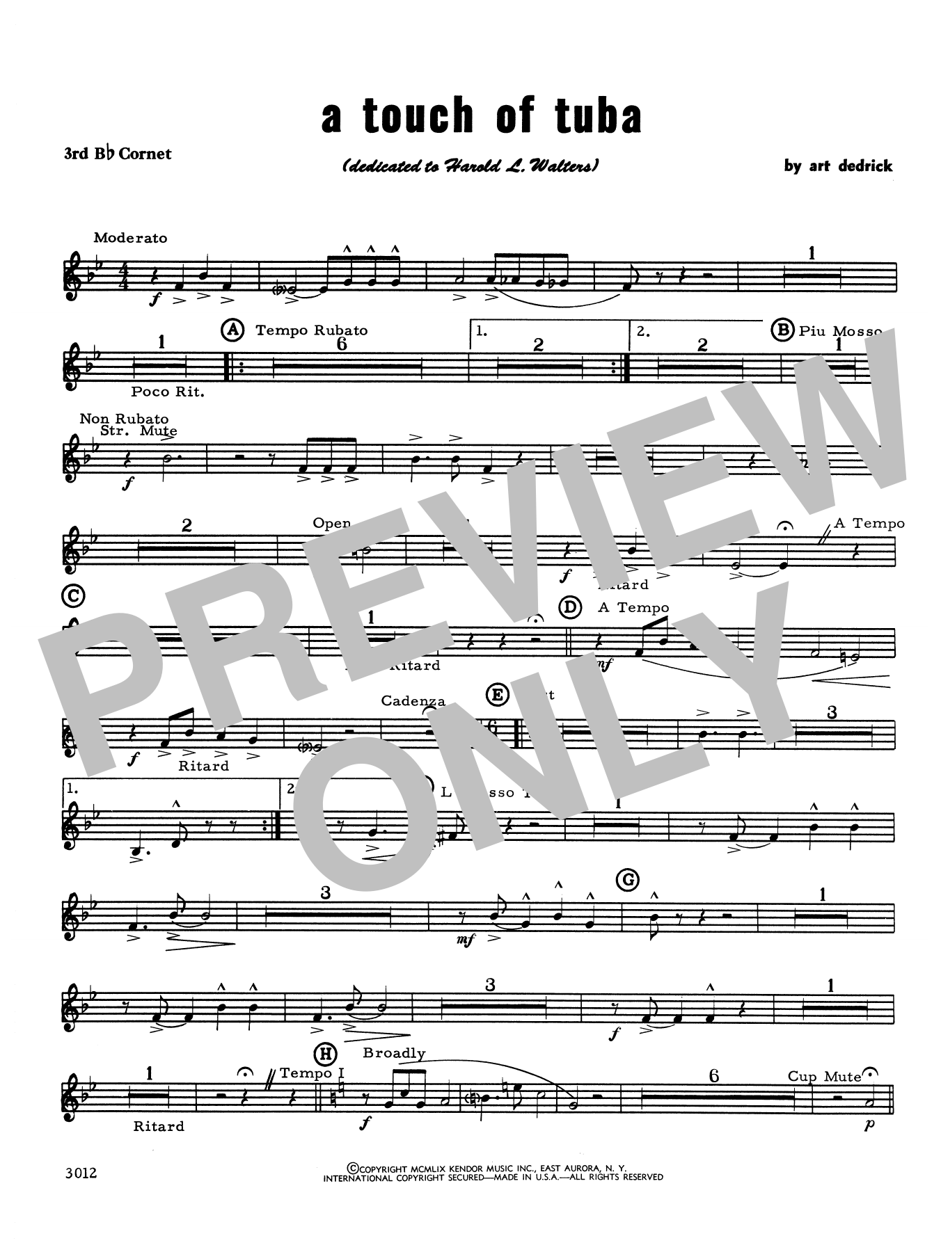 Download Art Dedrick A Touch Of Tuba - Bb Trumpet/Cornet 3 Sheet Music