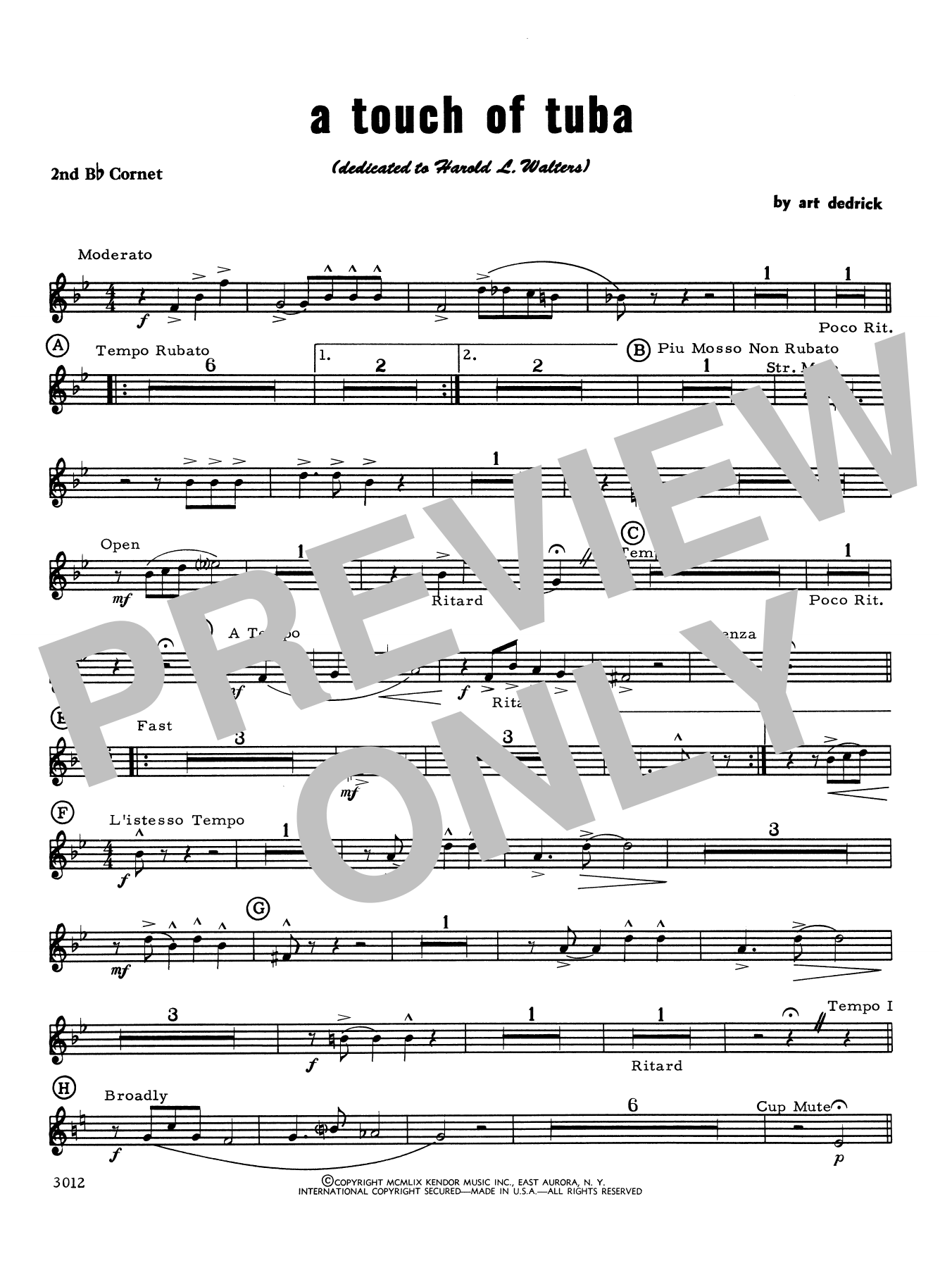Download Art Dedrick A Touch Of Tuba - Cornet 2 Sheet Music