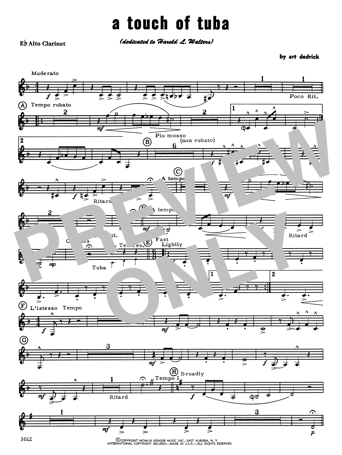 Download Art Dedrick A Touch Of Tuba - Eb Alto Clarinet Sheet Music
