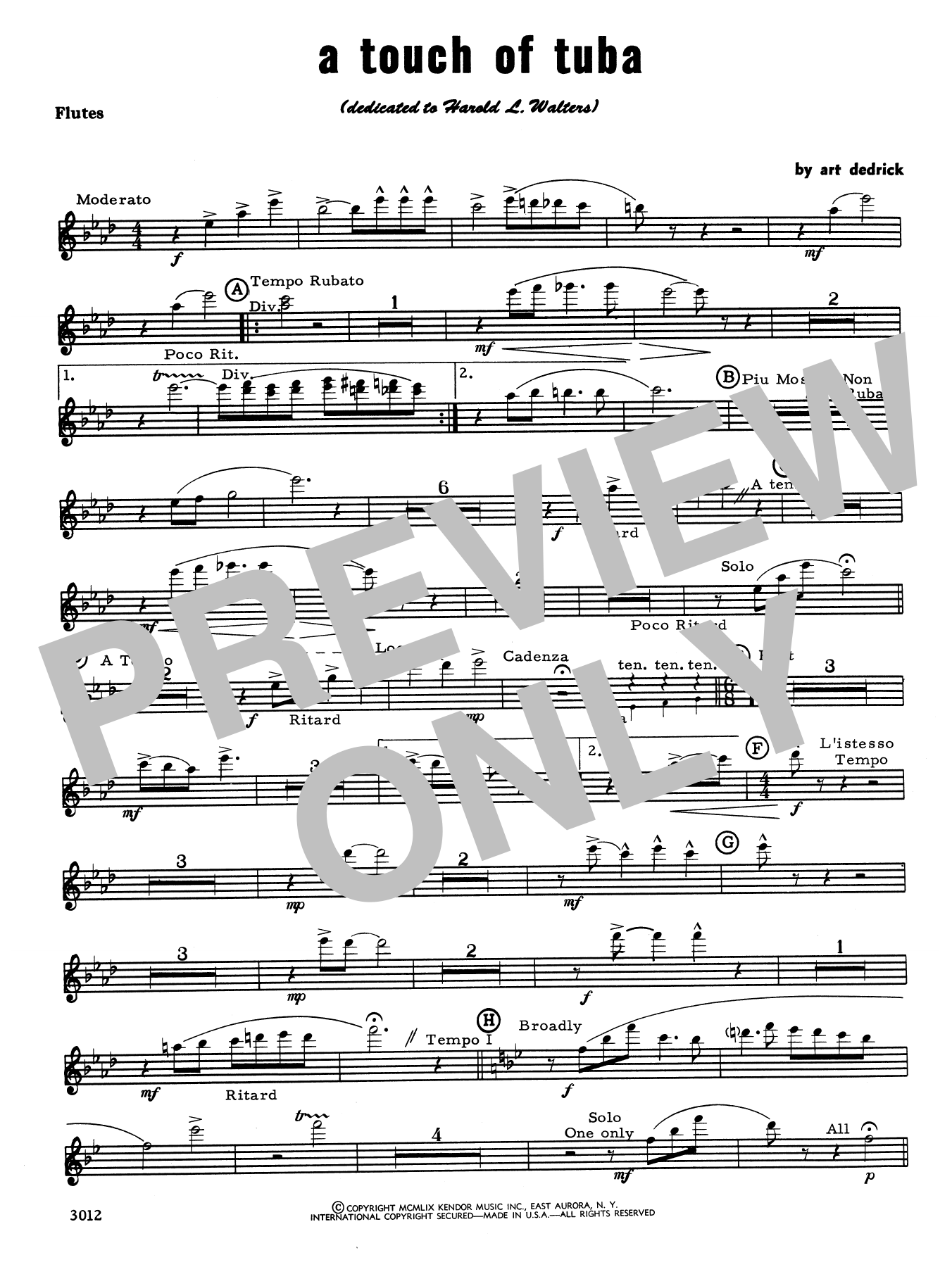 Download Art Dedrick A Touch Of Tuba - Flute Sheet Music