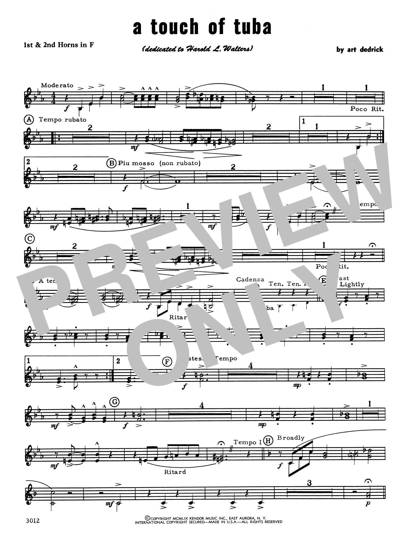 Download Art Dedrick A Touch Of Tuba - Horn 1 & 2 Sheet Music