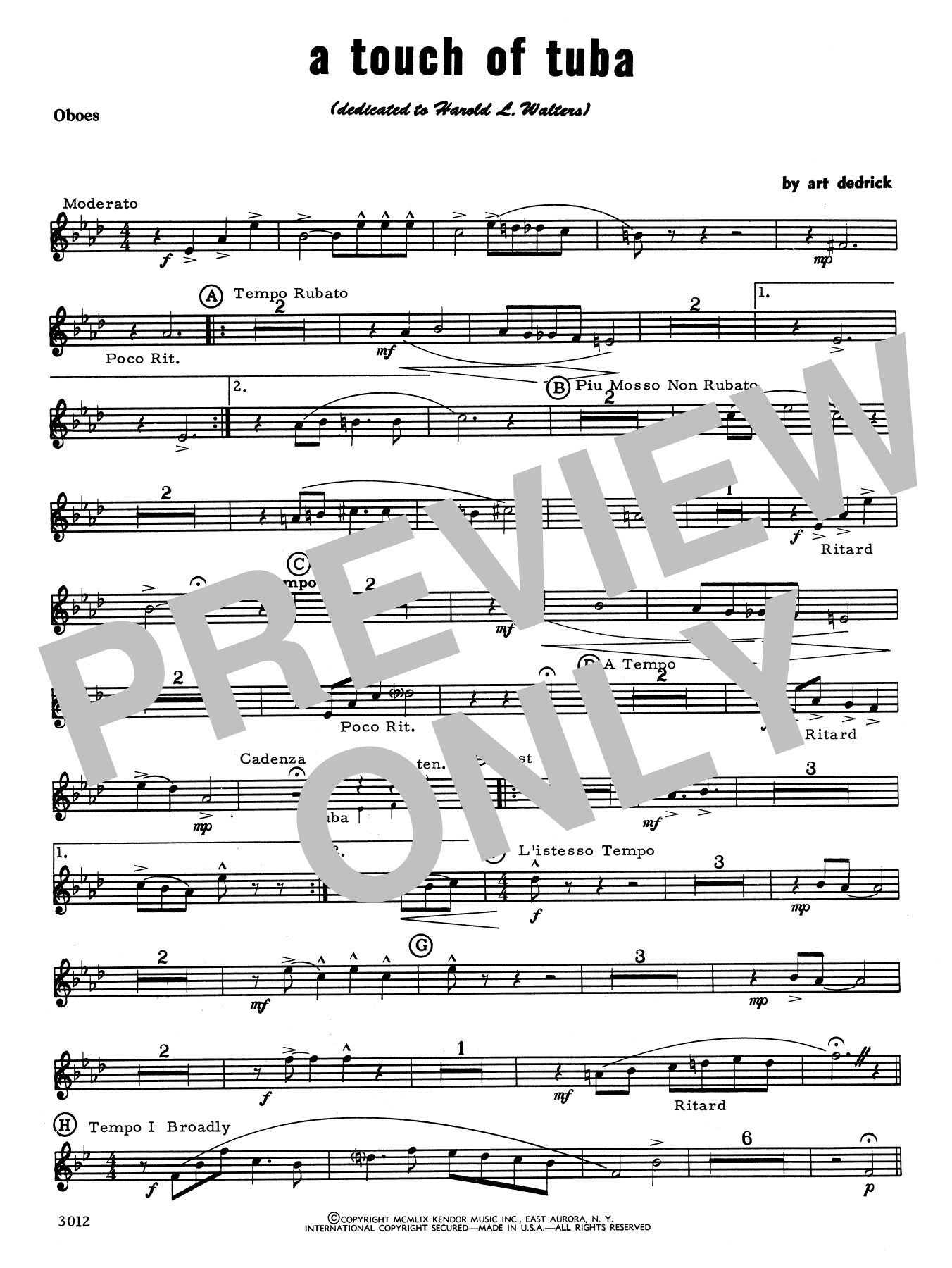 Download Art Dedrick A Touch Of Tuba - Oboe Sheet Music