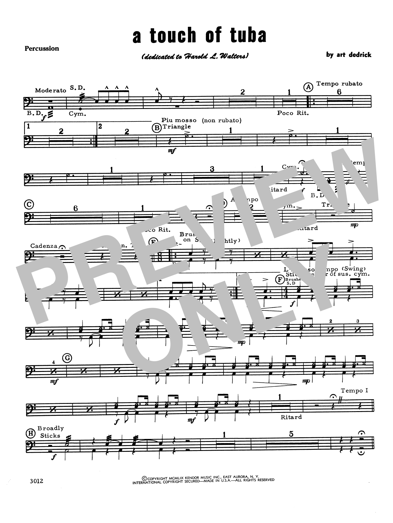 Download Art Dedrick A Touch Of Tuba - Percussion Sheet Music