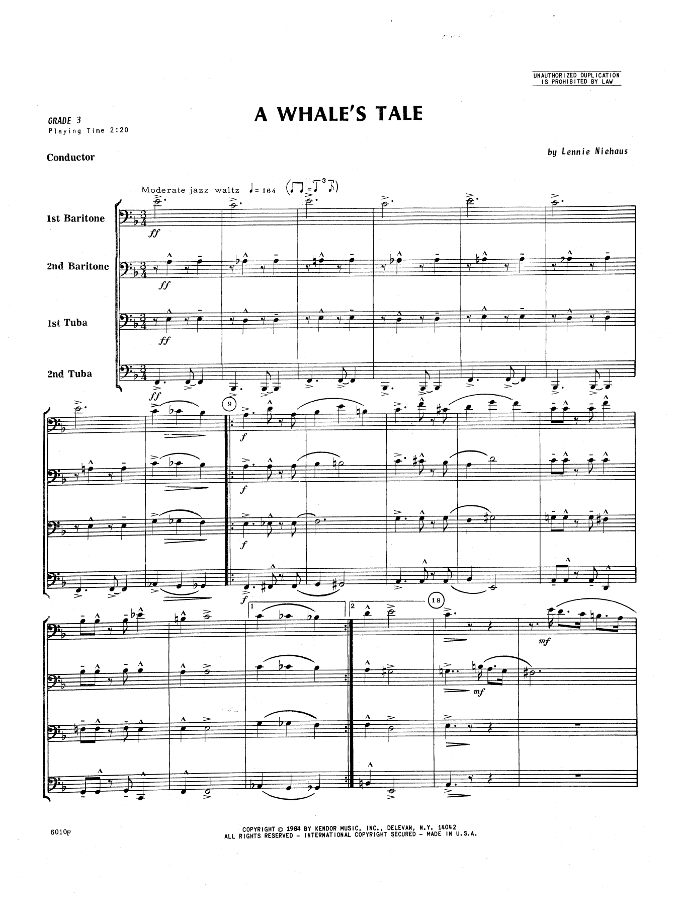 Download Lennie Niehaus A Whale's Tale - Full Score Sheet Music