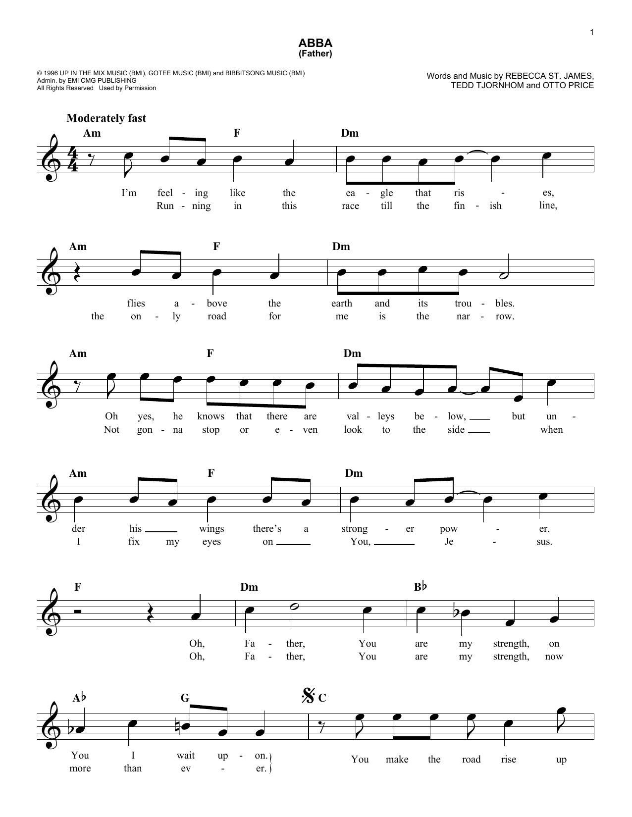 Download Rebecca St. James Abba (Father) Sheet Music