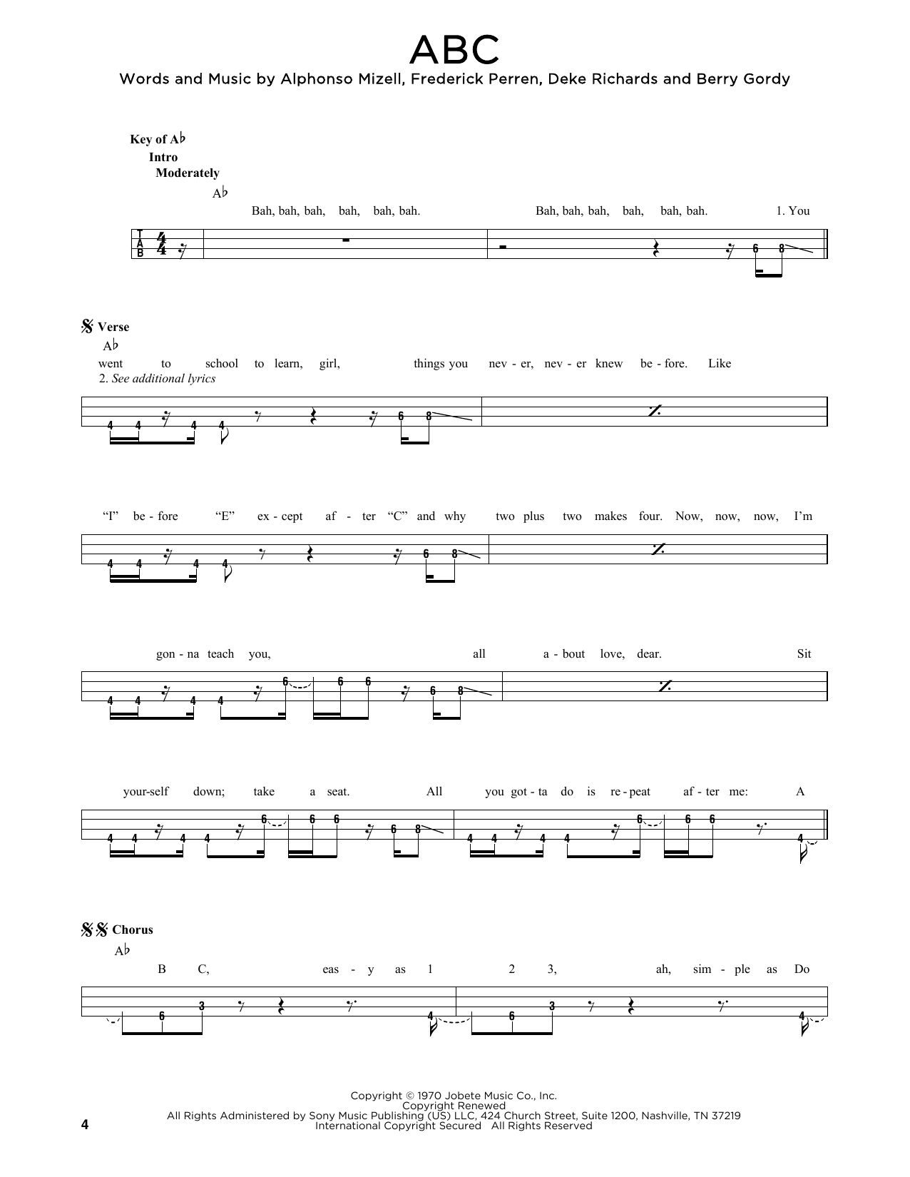The Jackson 5 ABC sheet music notes printable PDF score