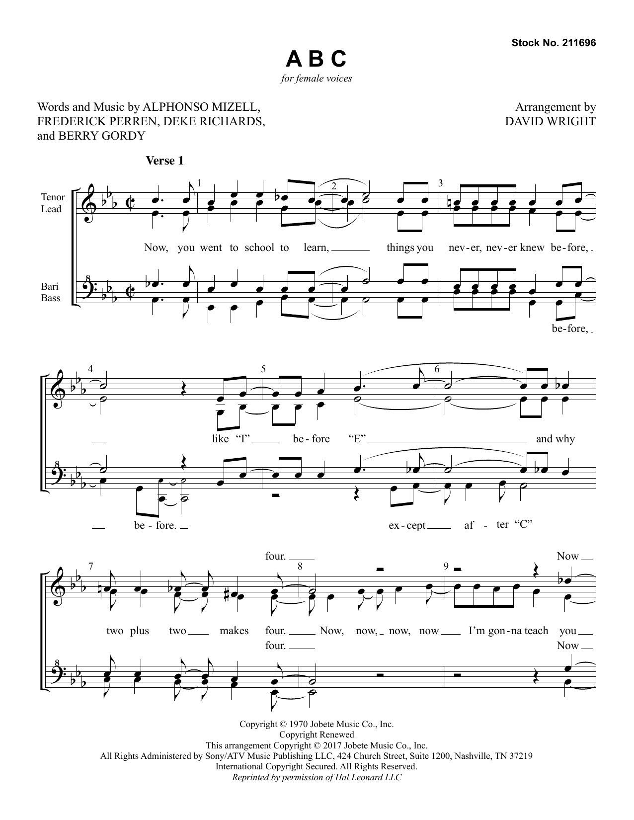 Jackson 5 ABC (arr. David Wright) sheet music notes printable PDF score