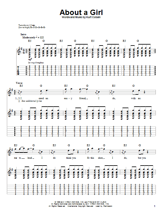 Download Nirvana About A Girl Sheet Music