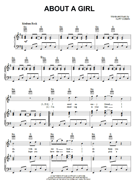 Nirvana About A Girl sheet music notes printable PDF score
