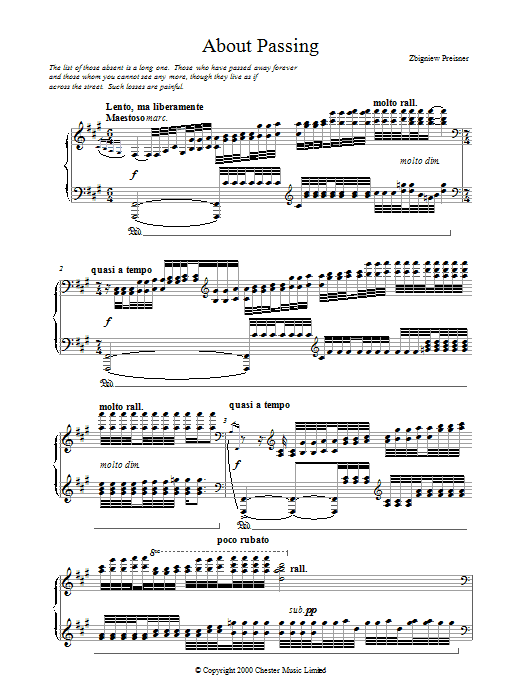 Zbigniew Preisner About Passing sheet music notes printable PDF score