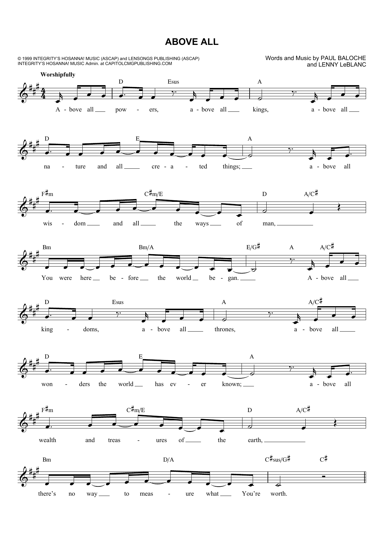 Download Rebecca St. James Above All Sheet Music