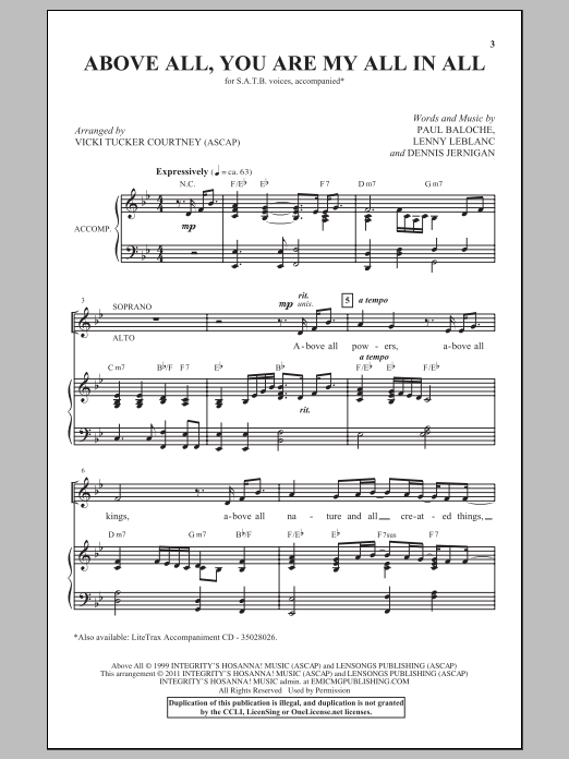Download Vicki Tucker Courtney Above All Sheet Music