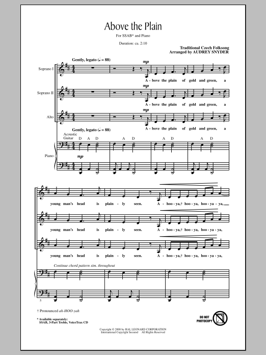 Download Traditional Above The Plain (arr. Audrey Snyder) Sheet Music