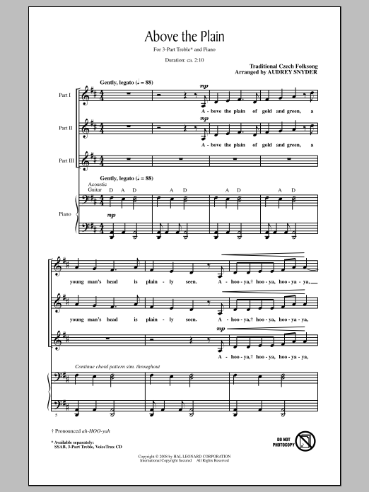 Download Traditional Above The Plain (arr. Audrey Snyder) Sheet Music