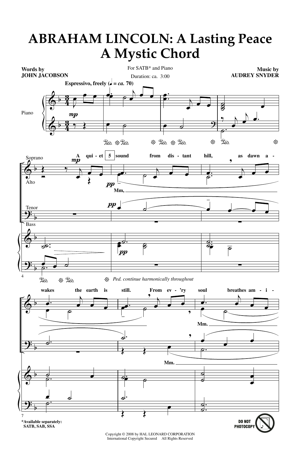 Download Audrey Snyder Abraham Lincoln: A Lasting Peace Sheet Music
