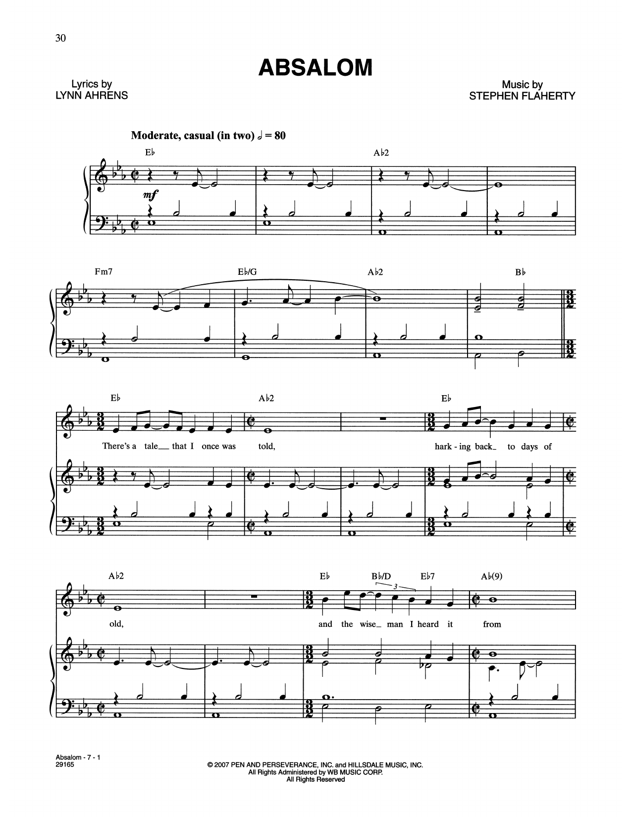 Download Lynn Ahrens and Stephen Flaherty Absalom (from The Glorious Ones) Sheet Music