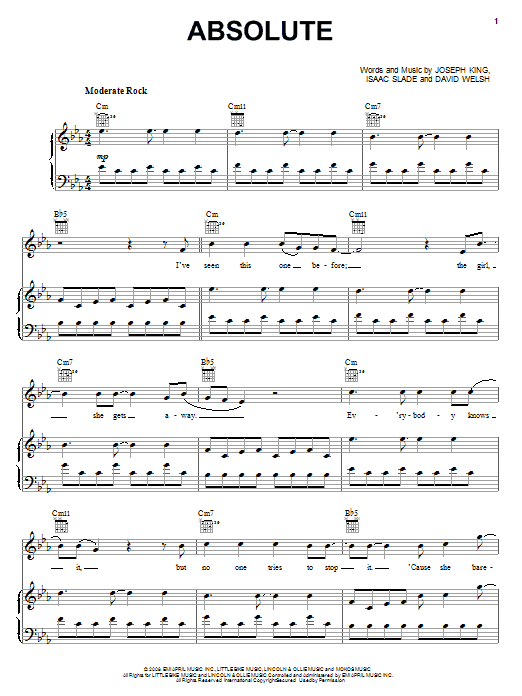 Download The Fray Absolute Sheet Music