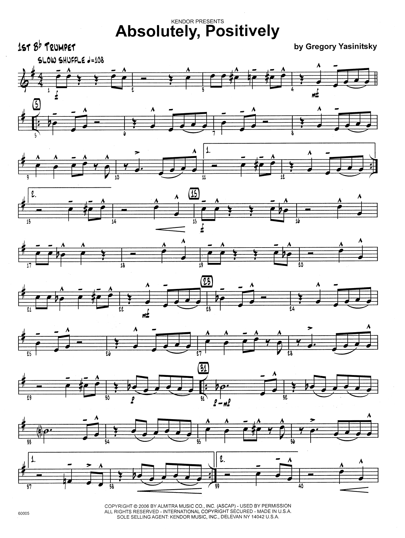 Download Gregory Yasinitsky Absolutely, Positively - 1st Bb Trumpet Sheet Music