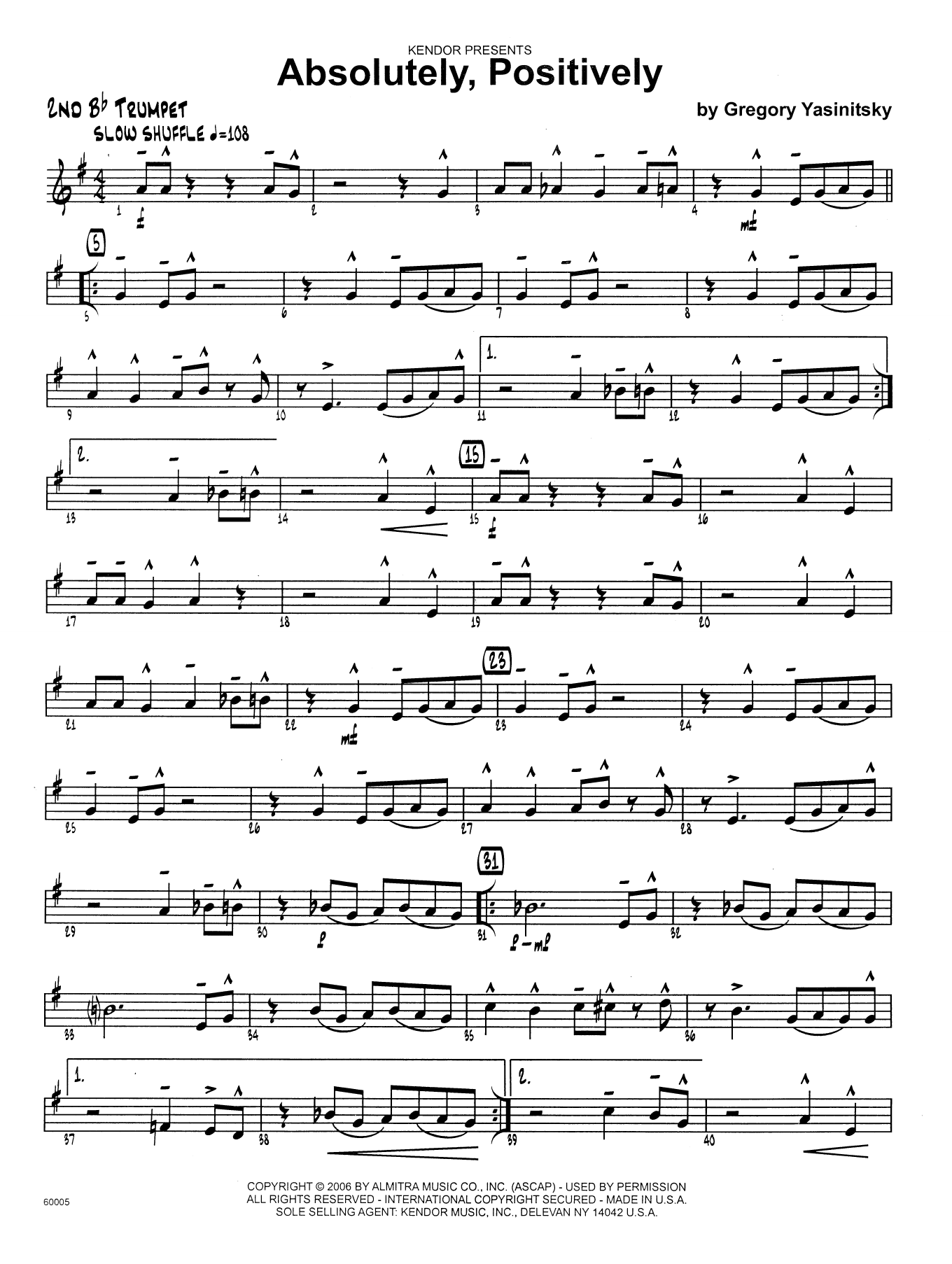 Download Gregory Yasinitsky Absolutely, Positively - 2nd Bb Trumpet Sheet Music