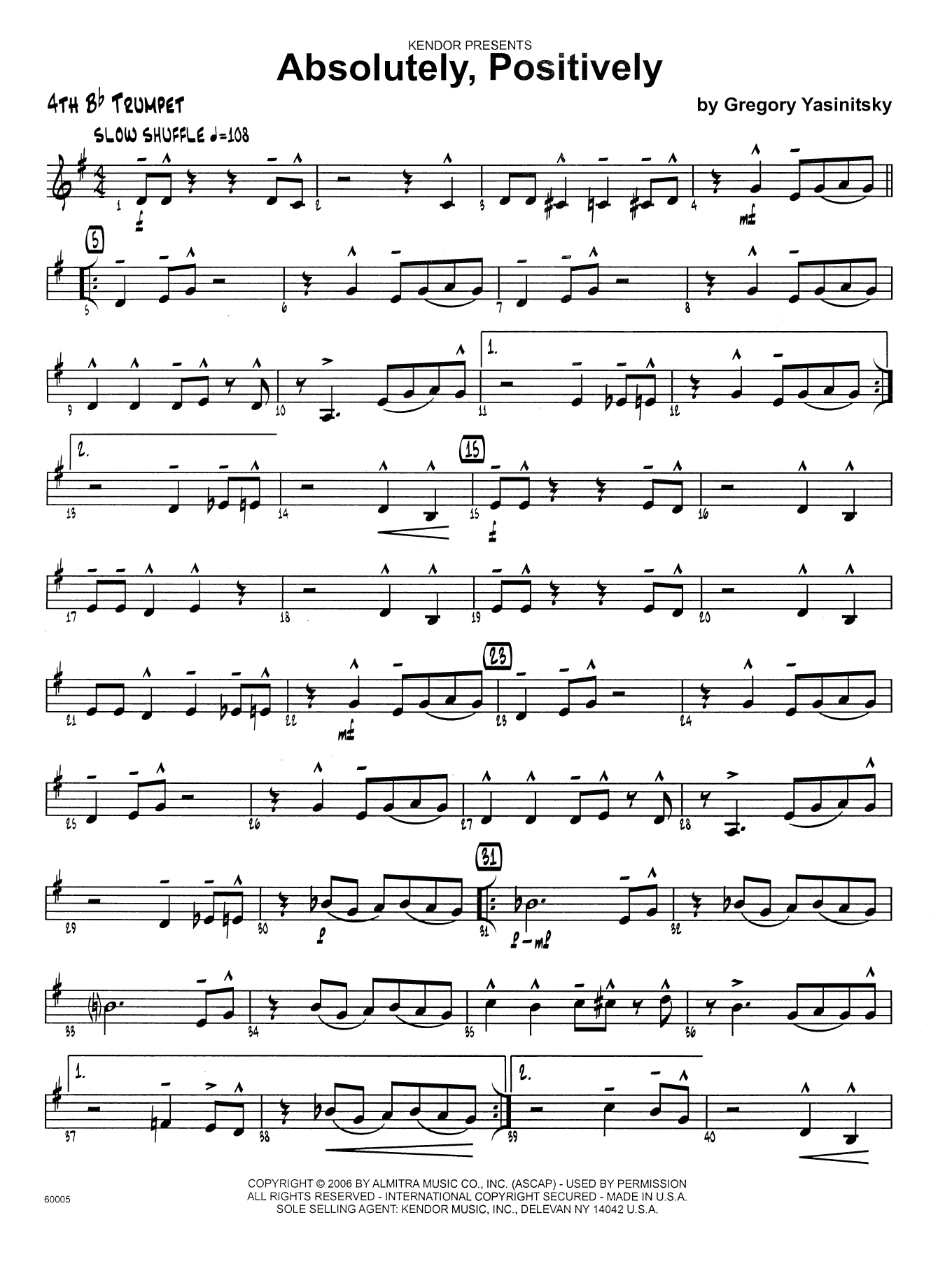 Download Gregory Yasinitsky Absolutely, Positively - 4th Bb Trumpet Sheet Music