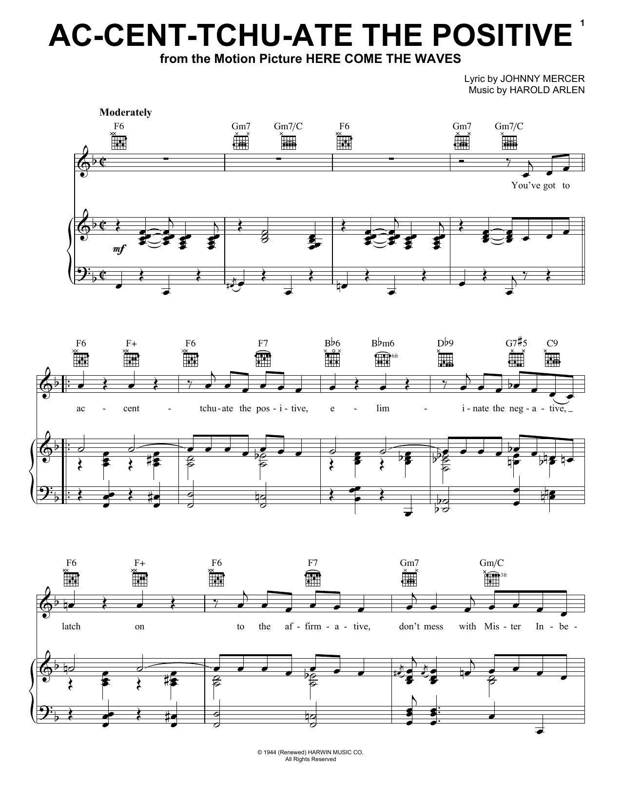 Download Bing Crosby Ac-cent-tchu-ate The Positive Sheet Music