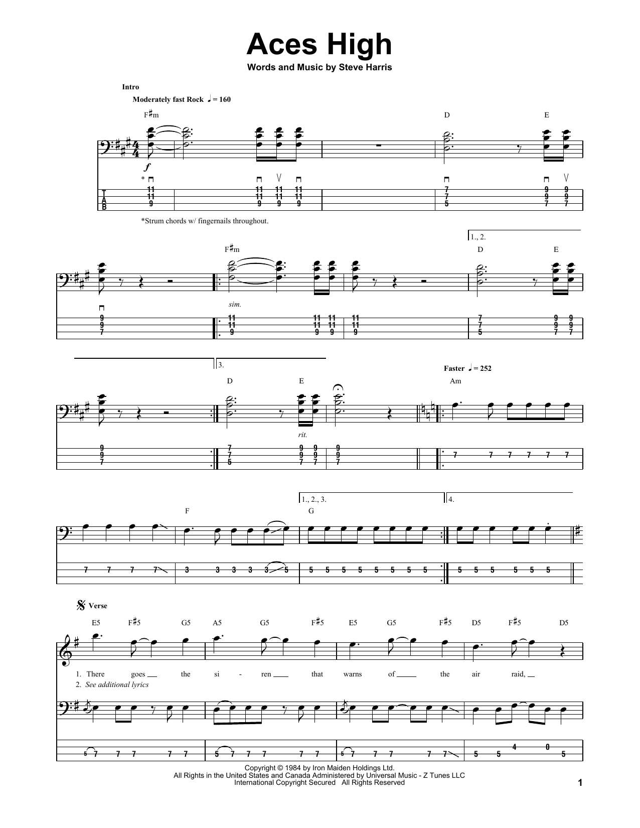 Download Iron Maiden Aces High Sheet Music
