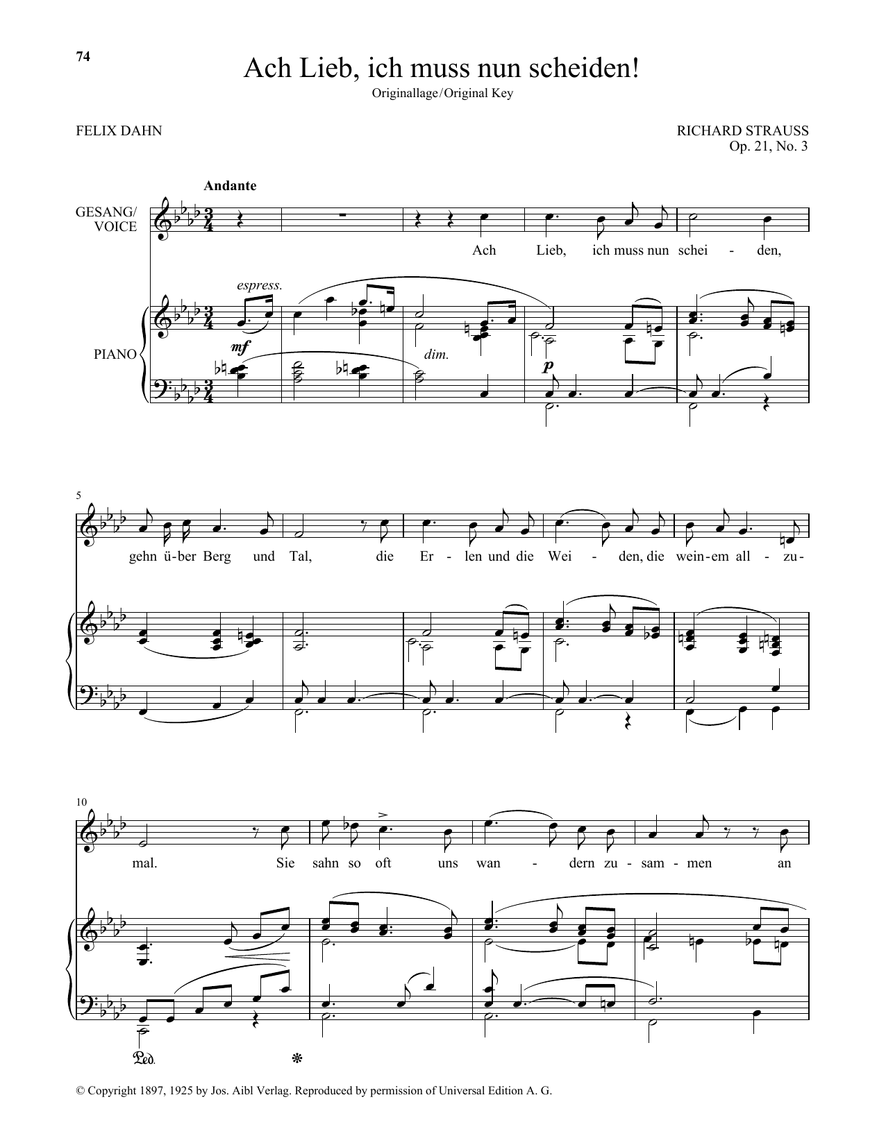 Download Richard Strauss Ach Lieb, Ich Muss Nun Scheiden! (High Sheet Music
