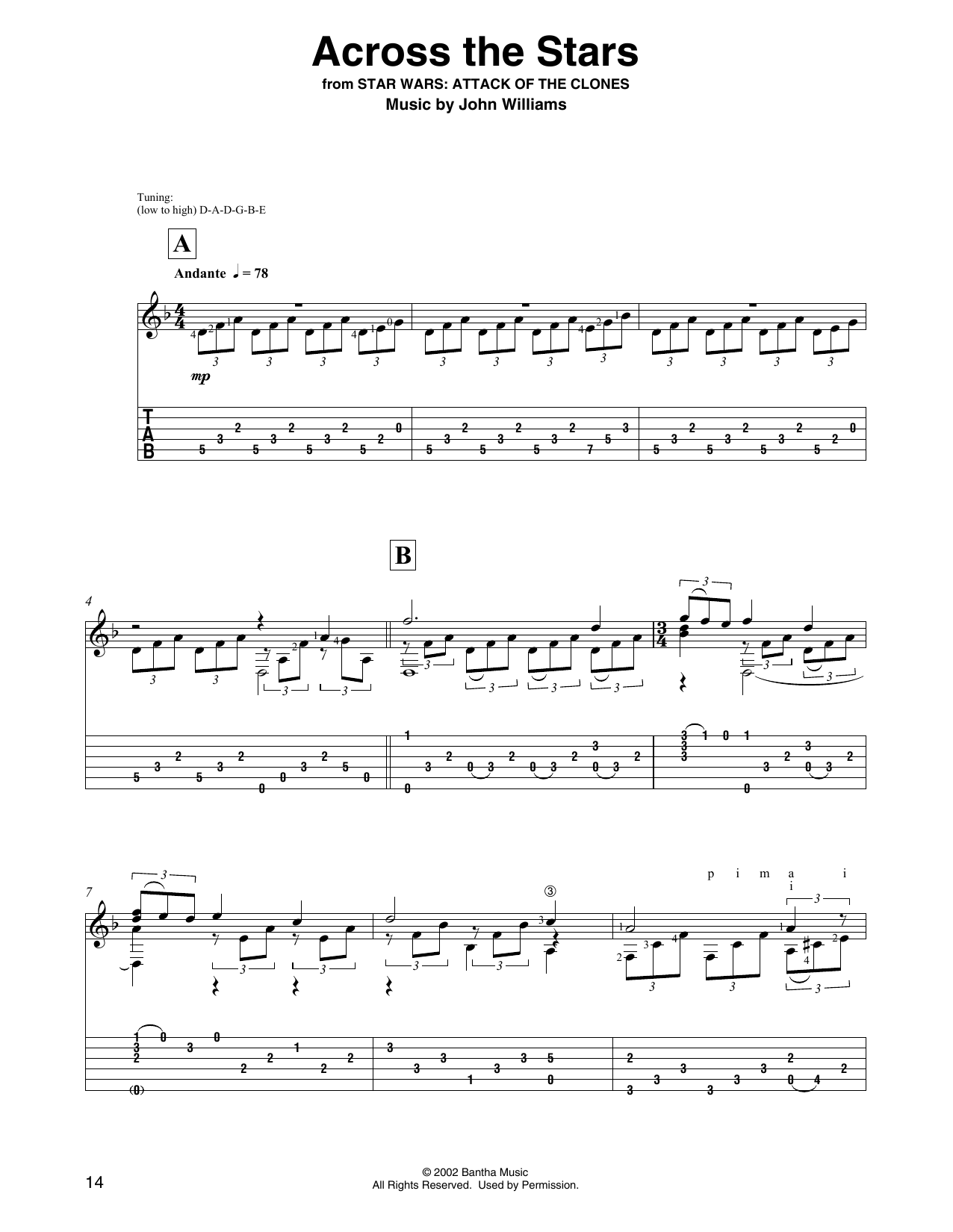 John Williams Across The Stars (from Star Wars: Attack Of The Clones) (arr. David Jaggs) sheet music notes printable PDF score