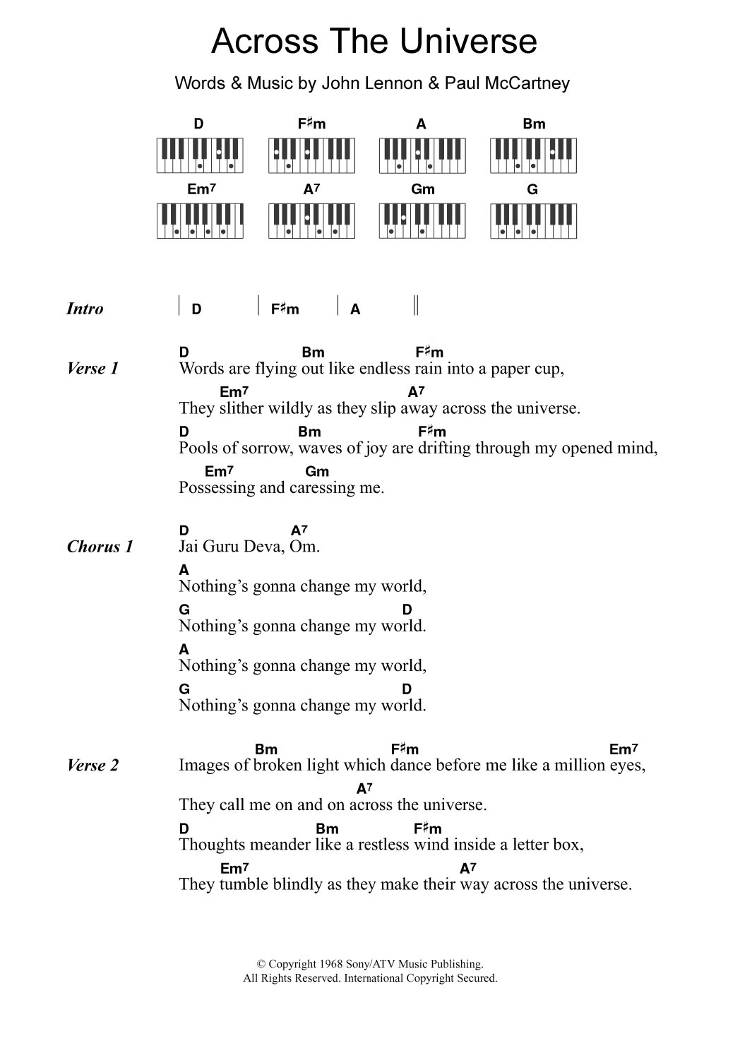 Download The Beatles Across The Universe Sheet Music