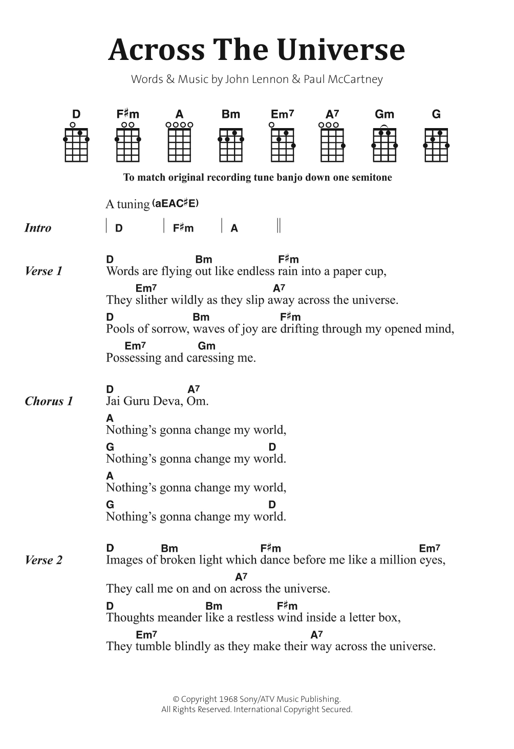 Download The Beatles Across The Universe Sheet Music