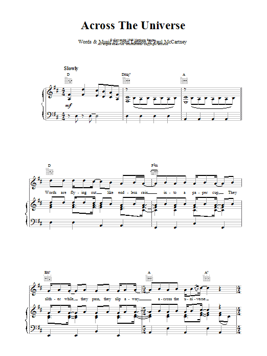 The Beatles Across The Universe sheet music notes printable PDF score