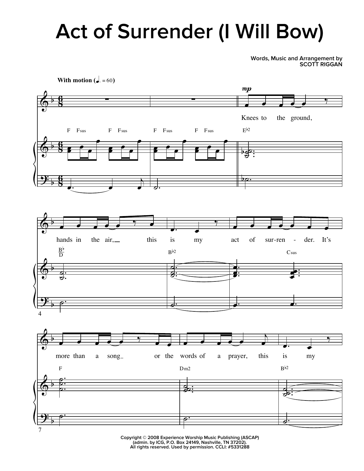 Download Scott Riggan Act Of Surrender (I Will Bow) Sheet Music