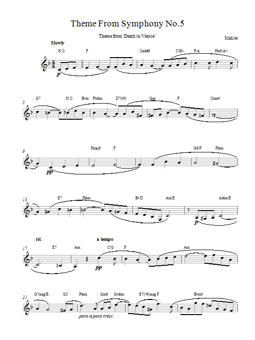 Gustav Mahler Theme From Symphony No 5 sheet music notes printable PDF score