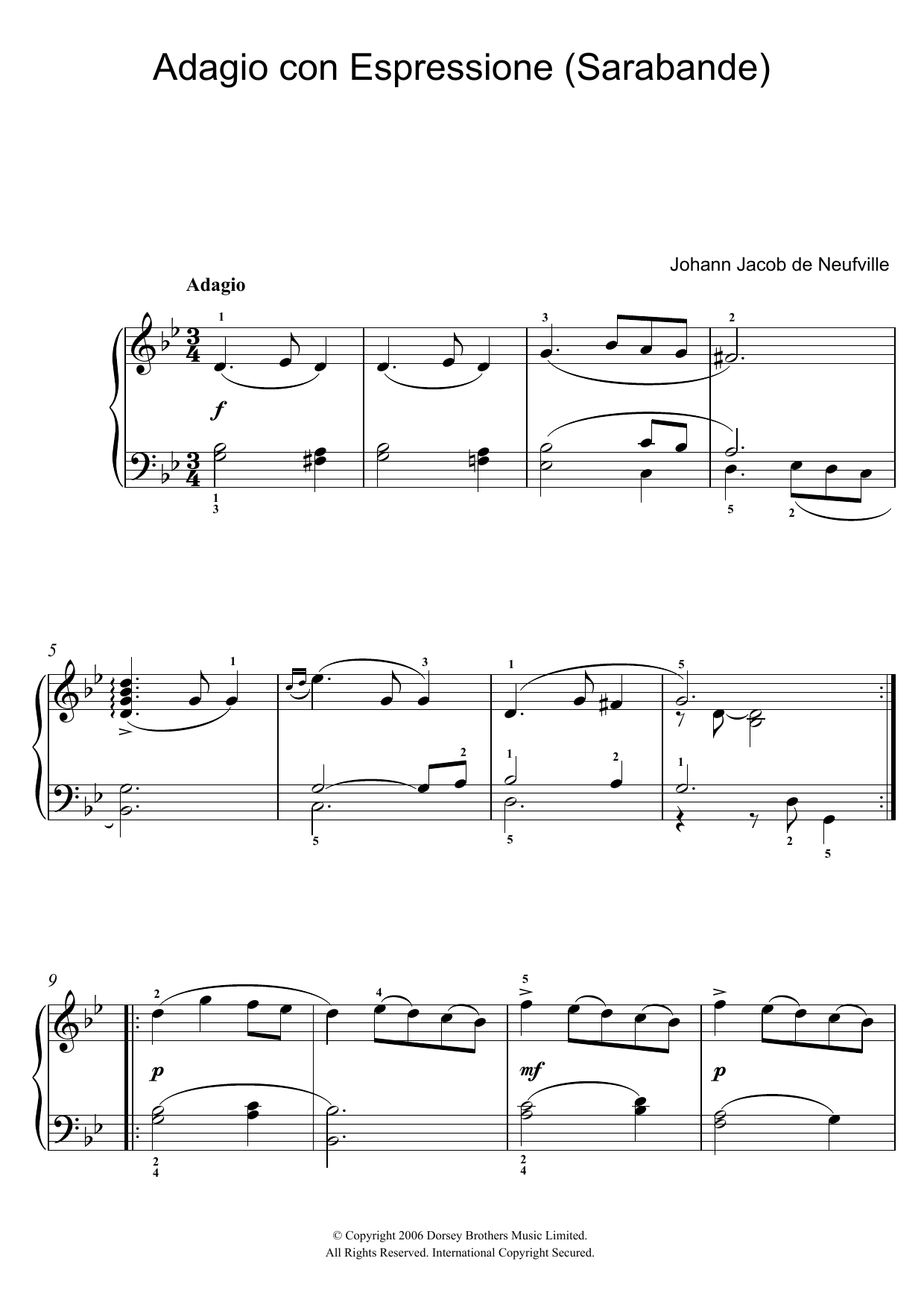 Download Johann Jacob de Neufville Adagio Con Espressione (Sarabande) Sheet Music