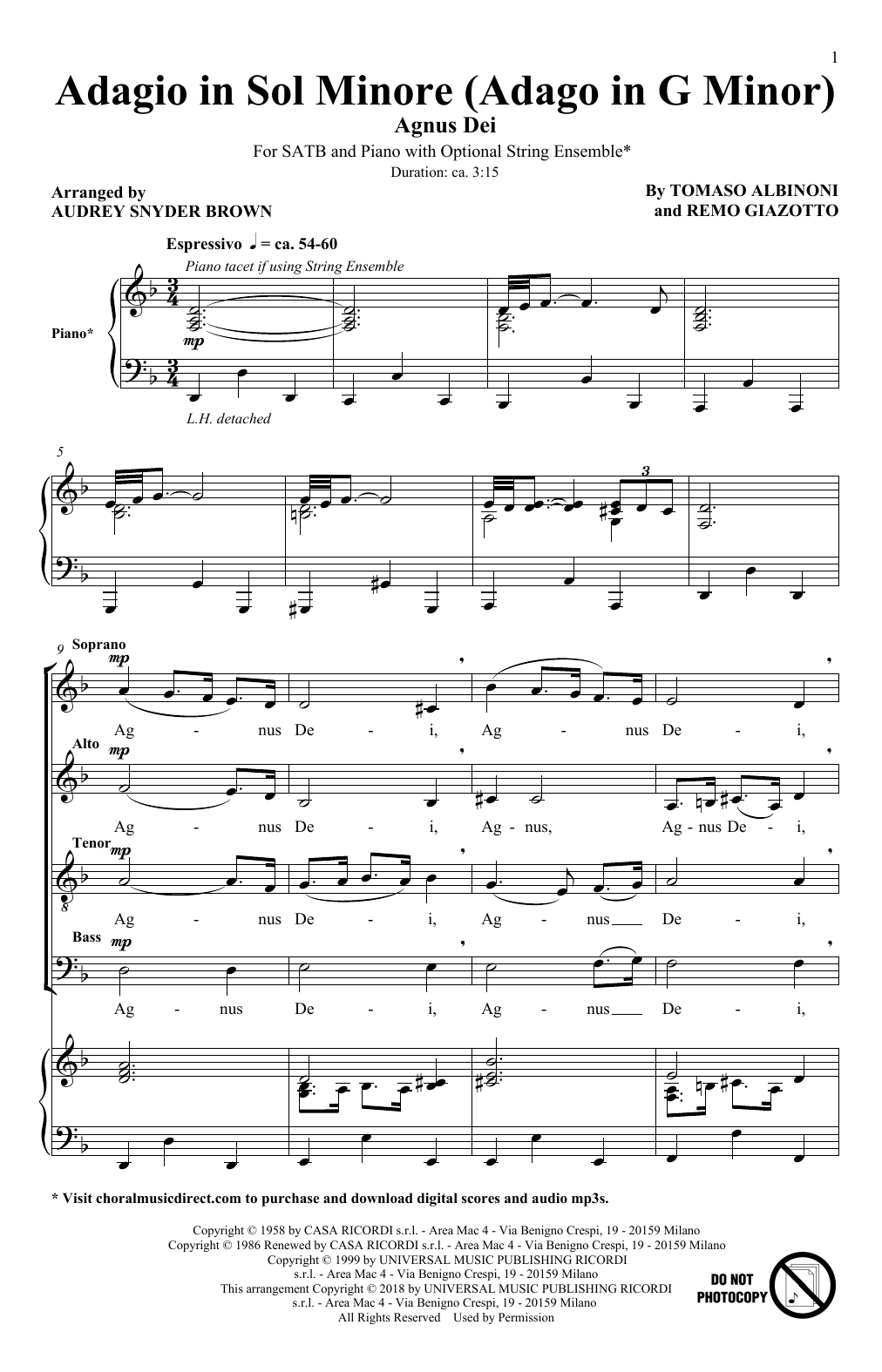 Download Tomaso Albinoni & Remo Giazotto Adagio In Sol Minore (Adagio In G Minor Sheet Music