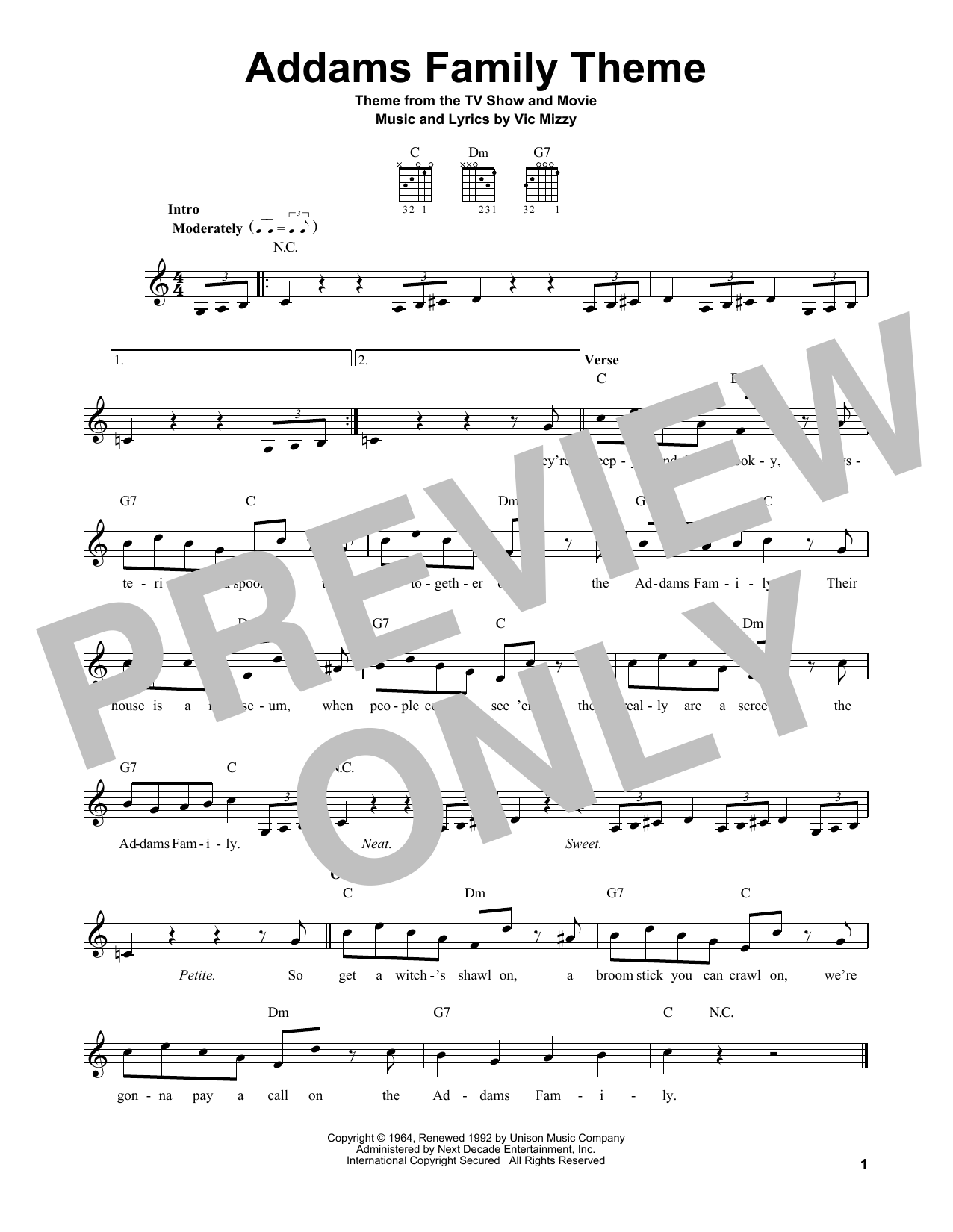 Download Vic Mizzy Addams Family Theme Sheet Music