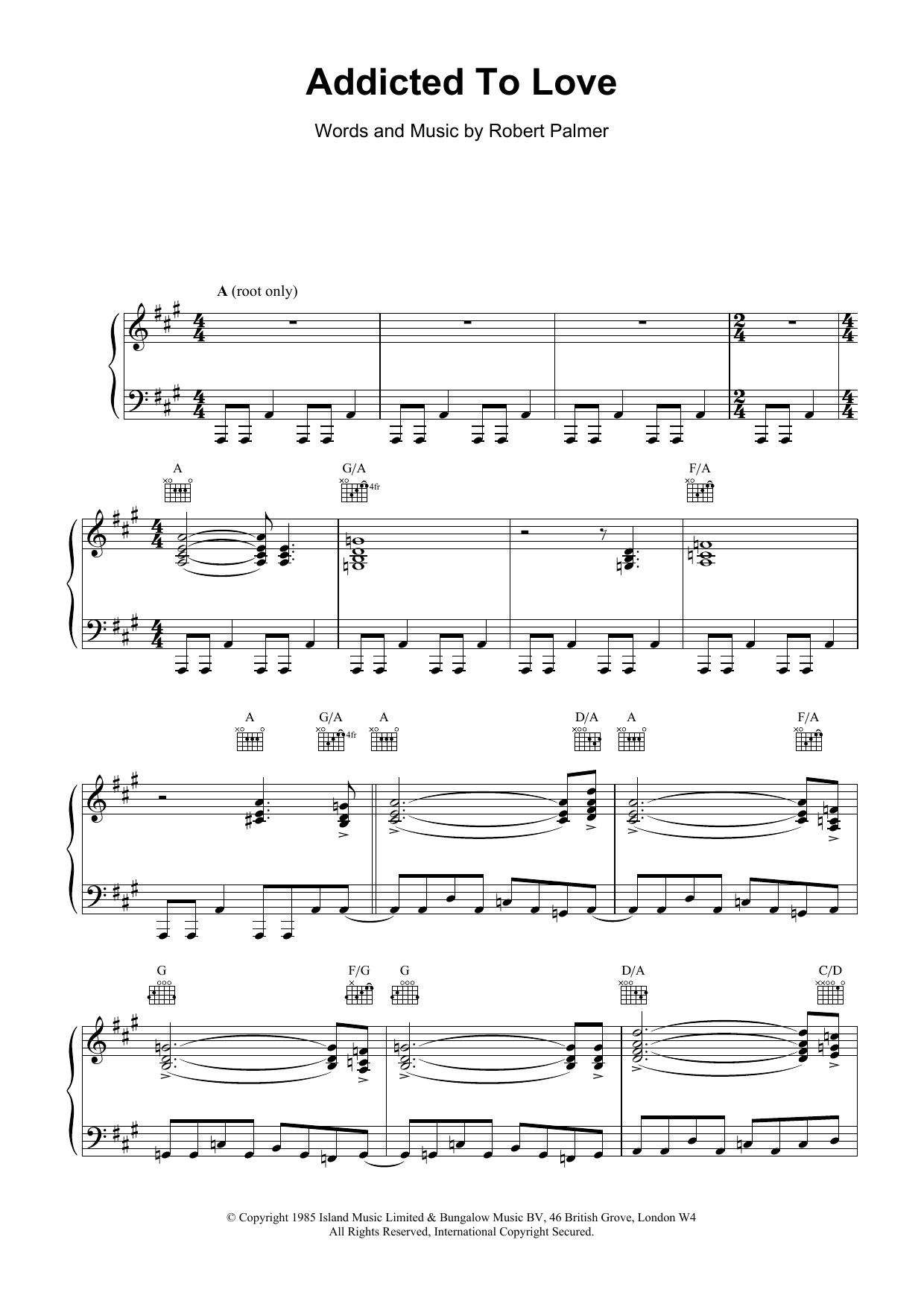 Robert Palmer Addicted To Love sheet music notes printable PDF score
