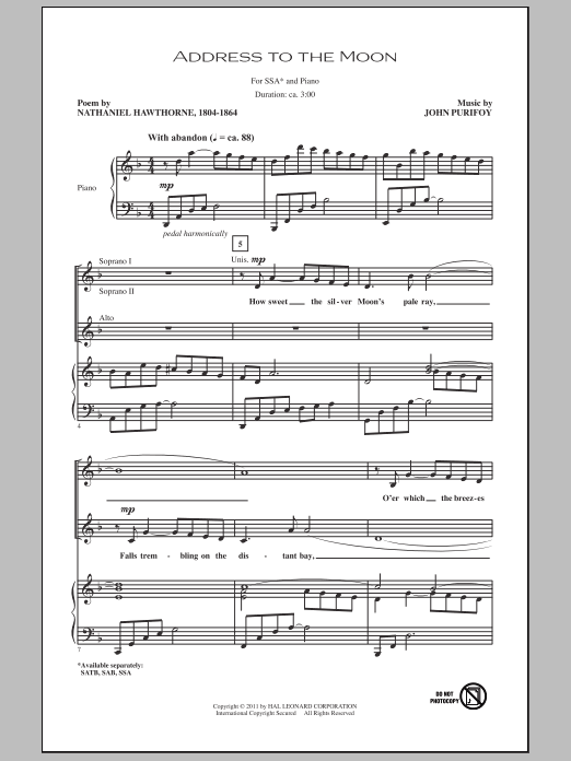 Download John Purifoy Address To The Moon Sheet Music