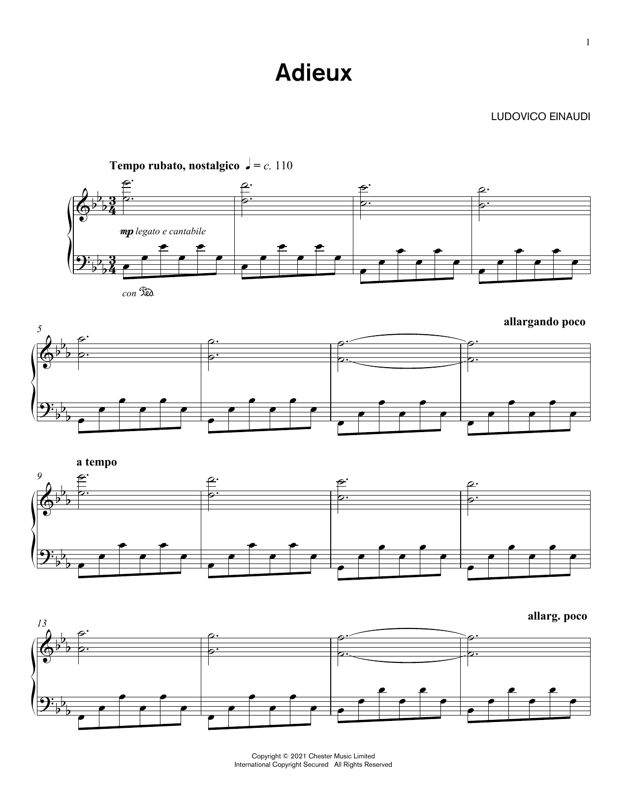 Download Ludovico Einaudi Adieux Sheet Music