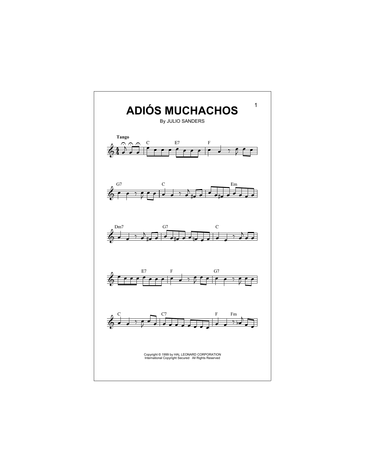 Download Julio Cesar Sanders Adios Muchachos Sheet Music