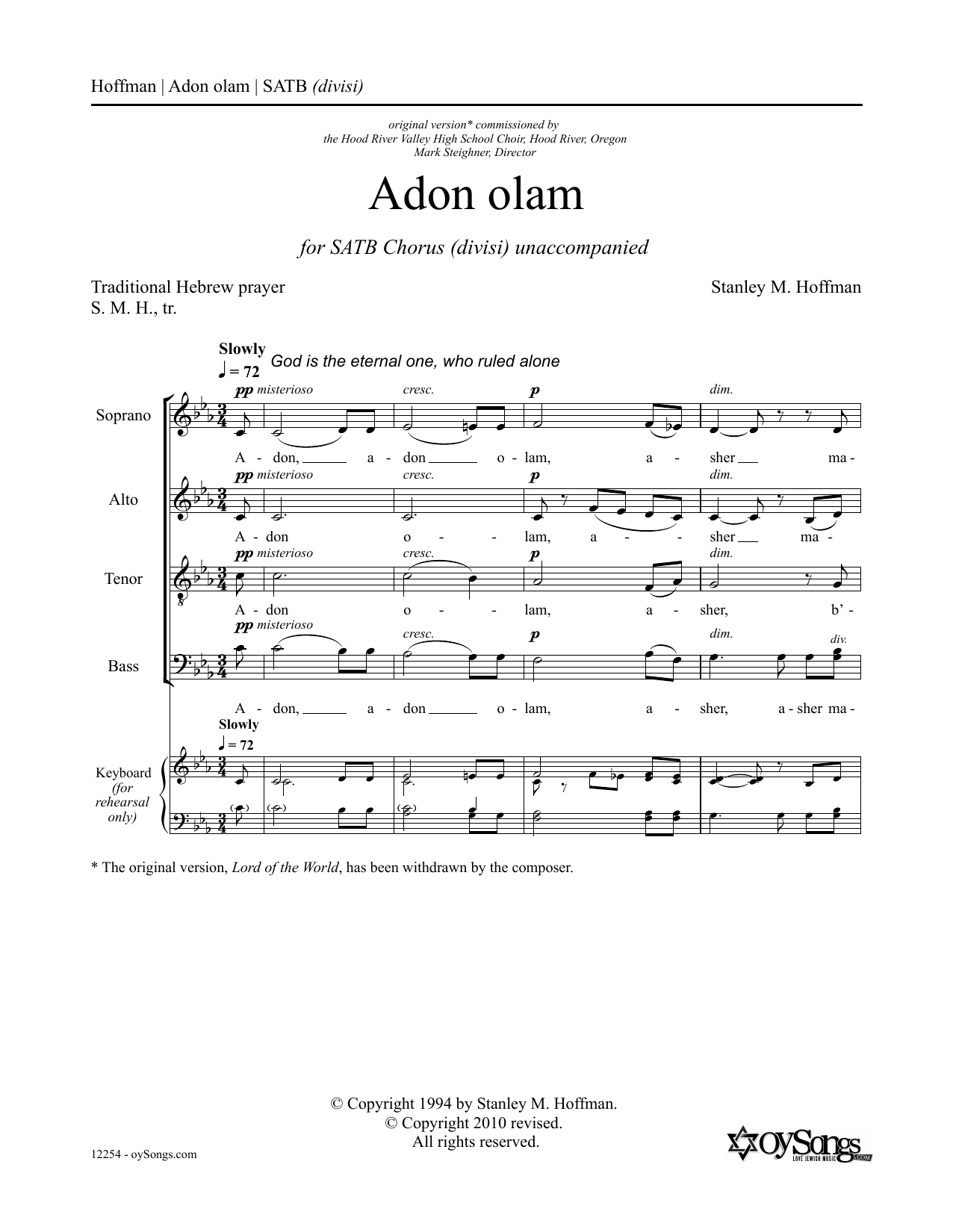 Download Stanley F. Hoffman Adon Olam Sheet Music