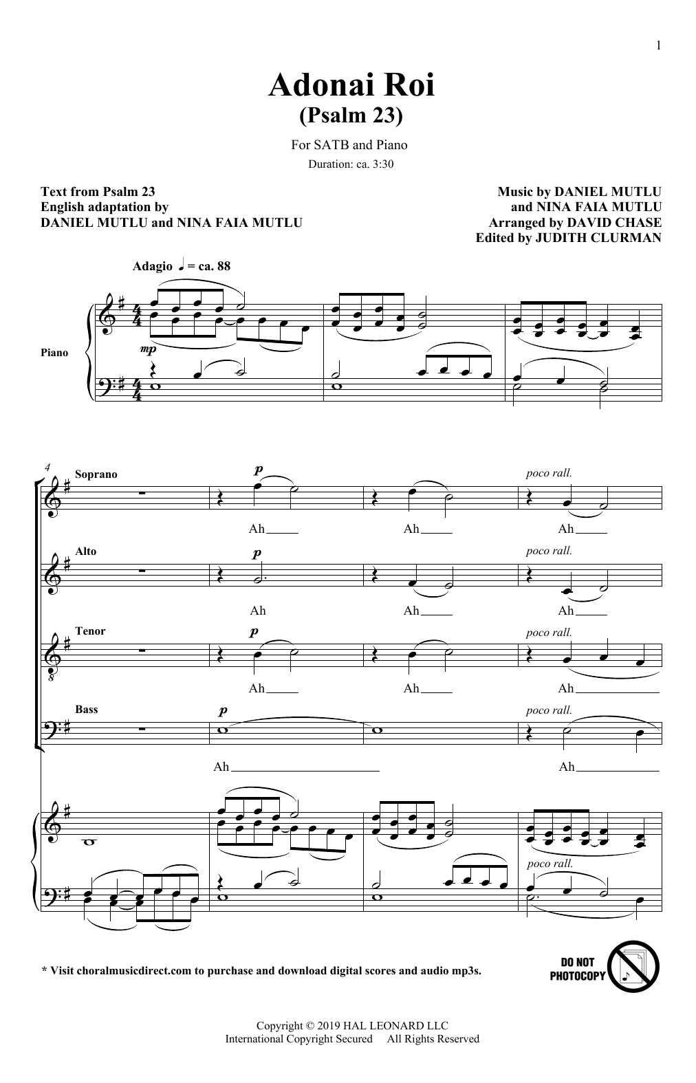 Download Nina Faia Mutlu and Daniel Mutlu Adonai Roi (Psalm 23) (Rejoice: Honorin Sheet Music