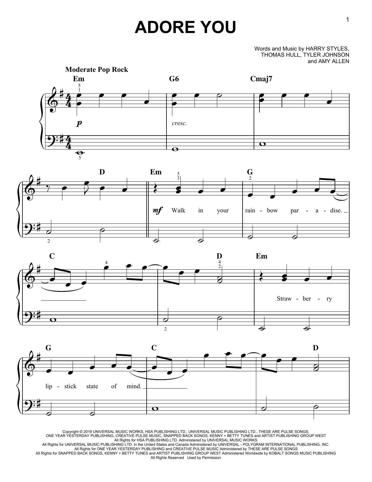 Download Harry Styles Adore You Sheet Music