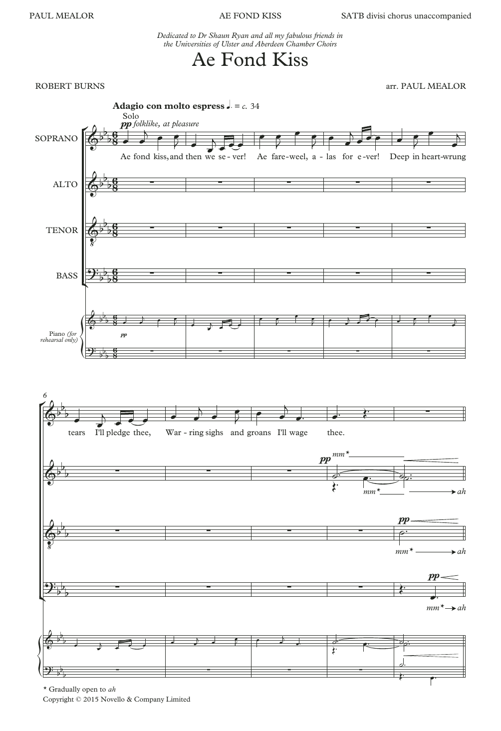Download Robert Burns Ae Fond Kiss (arr. Paul Mealor) Sheet Music