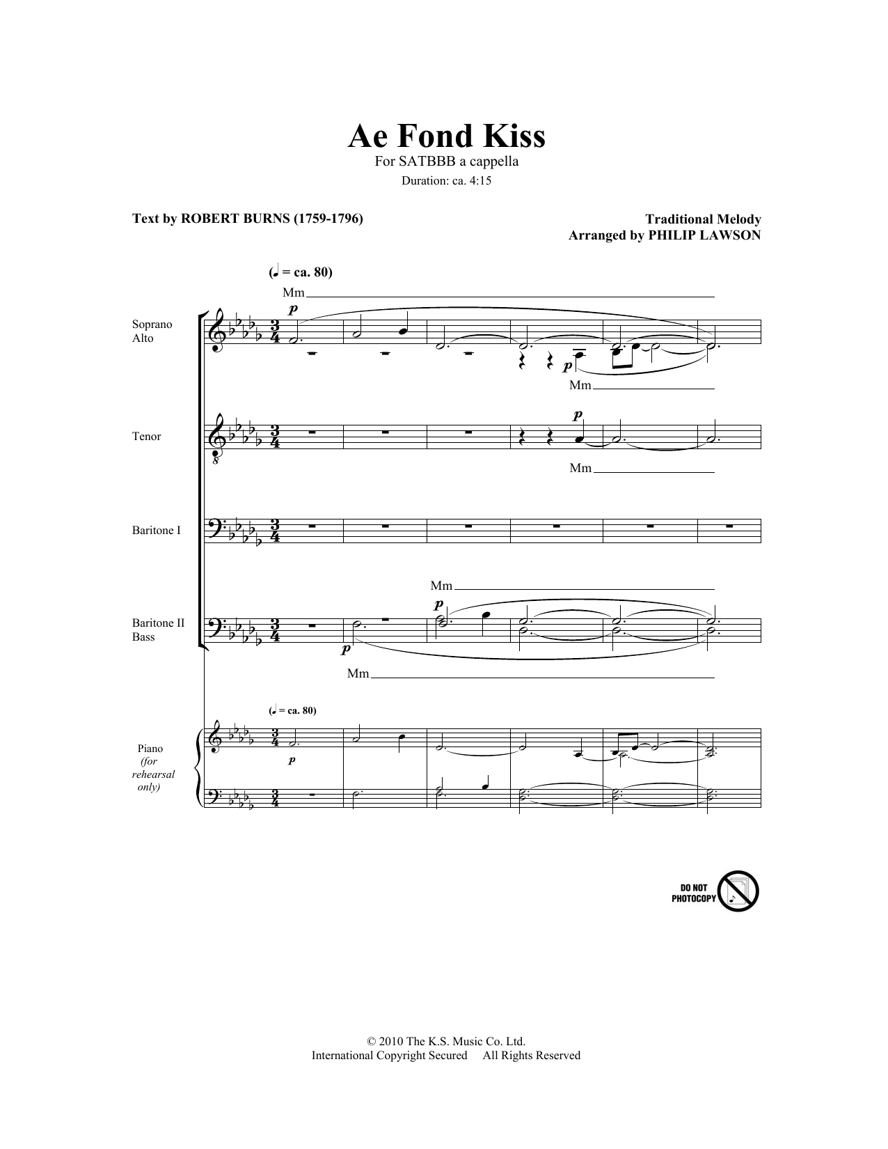 Download Philip Lawson Ae Fond Kiss Sheet Music