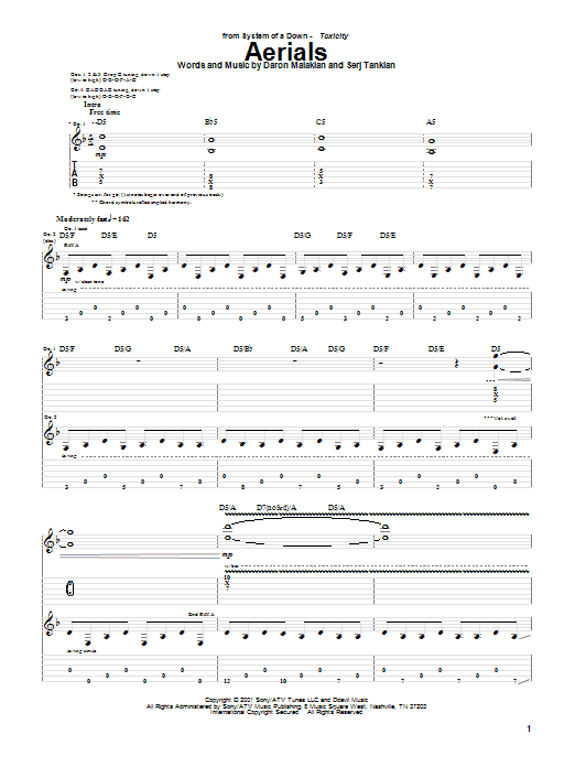 Download System Of A Down Aerials Sheet Music