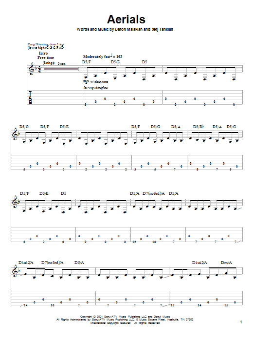 Download System Of A Down Aerials Sheet Music